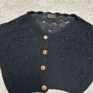 Anthropologie Black Knit Button-Up Short Cardigan